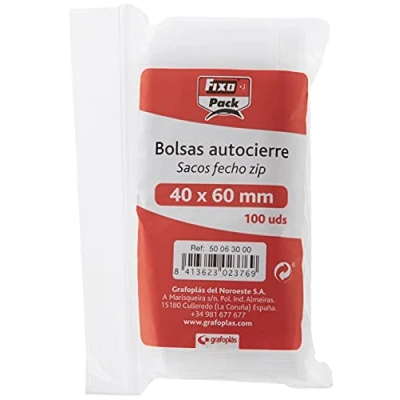 Image of Fixo 50063000 Pack of 100 Cellophane Display Bags Self Seal Bags, 40 x 60 mm