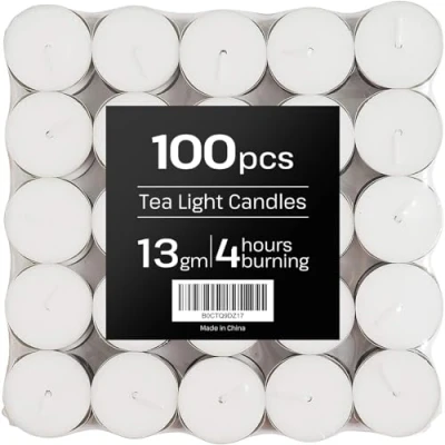 Image of 4 Hour Tea Light Candles Unscented Tealights Candle White 100 Pack