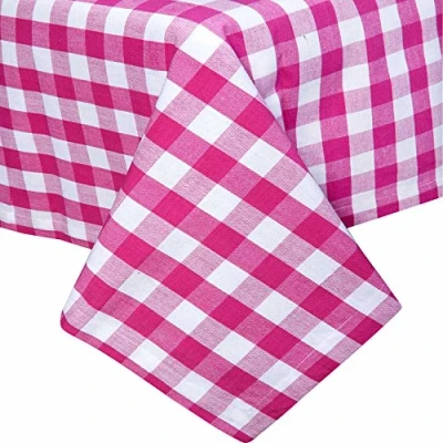 Image of HOMESCAPES Pink Gingham Table Cloth Block Check Pattern 100% Cotton Rectangular 137 x 178 cm (54 70) Kitchen and Dining Room for 4 6 Seater