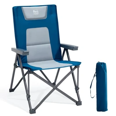 Image of TIMBER RIDGE Folding Camping Chairs for Adults 260kg Capacity, Oversized Foldable Padded Heavy Duty Garden Chair with Adjustable Backrest, Portable Beach outdoor Picnic Dining Recliner (Blue 1PC)