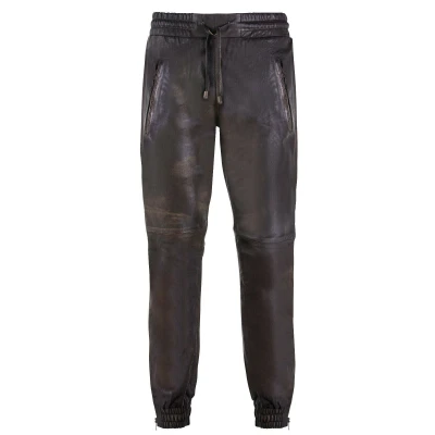 Image of Mens Real Leather Trousers Black Vintage Nappa Sweat Track Pants Jogging Bottom 34
