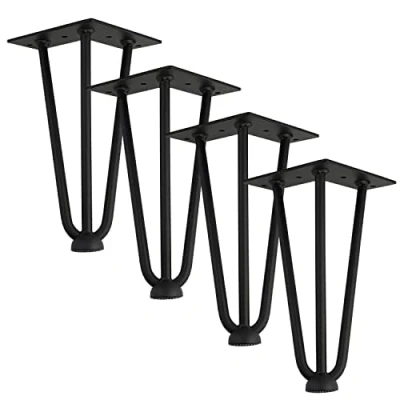 Image of Qrity [Upgrade] Lot 4 Hairpin Table Legs, 25cm DIY Metal 3 Rods, Stronger, with Screws and Floor Protectors
