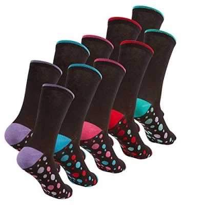 Image of COTTONIQUE Ladies Cotton Rich Socks with Coloured Toes &amp; Heels 4 8 5 Pack Black Spot