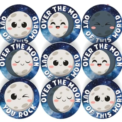 Image of 144 Over The Moon Childrens Reward Stickers 30mm Teacher Parents School