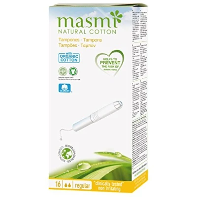 Image of 16 Masmi Regular Applicator Tampons Organic Cotton Certified, Hypoallergenic, 100% Biodegradable, Perfume, Viscose, Rayon, Chlorine and Dioxin Free