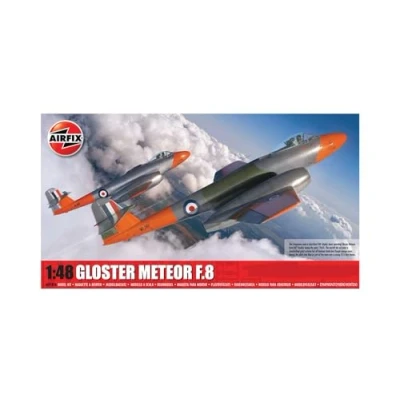Image of Airfix Model Set A09182A Gloster Meteor F.8 Building Kit Plastic Plane Kits for Adults &amp; Children 14+, Includes Sprues Decals 1:48 Scale