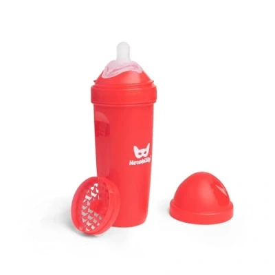 Image of Herobility Double Anti Colic Baby Bottle Award Winning Hero Bottles Soft Breast Like Teat, Easy Mixing Lid &amp; Net Safe Environment Friendly Materials 340ml/12 fl oz Red