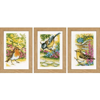Image of Vervaco Miniatures: Garden Birds (Set of 3), Polyester Cotton, Assorted, 40 x 2 20 cm