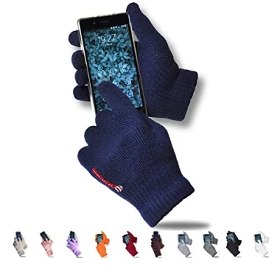 Image of AXELENS Winter Touch Screen Gloves for Men and Women Soft Warm Fleece Knitted Wool Interior Smartphones, Mobile Phones Tablets Gift Box Included BLUE