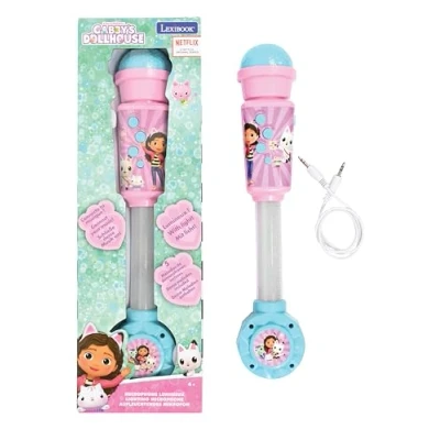 Image of Lexibook MIC90GDH Gabby&#039;s Dollhouse, Pandy Paws, Cats, Luminous Microphone for children, Musical Toy, Built in speaker, Light effects, Aux socket, Blue/Pink