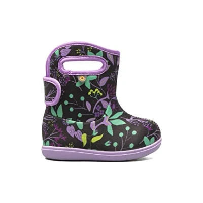 Image of BOGS Baby Cartoon Flowers Multi Waterproof Washable Warm Wellies Boots (Black Multi, uk_footwear_size_system, infant, women, numeric, medium, numeric_9)