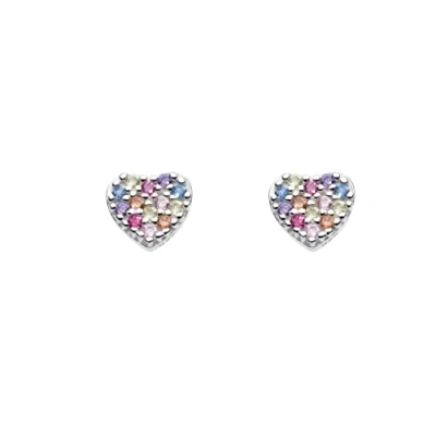 Image of Dew Sterling Silver and Multi Colour Cubic Zirconia Heart Stud Earrings