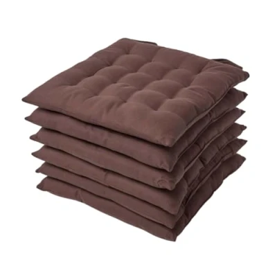 Image of HOMESCAPES Chocolate Brown Seat Pads for Dining Chair, Set of 6 100% Cotton Chair with Straps, 40x40 cm