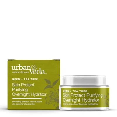 Image of Urban Veda Skin Protect Purifying Overnight Hydrator Night Cream Antibacterial Active Neem &amp; Tea Tree Face Care For Oily Congested moisturiser Collagen Vegan 50 ML