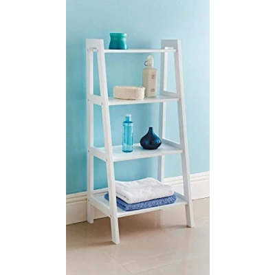 Image of Biznest 4 Tier Wooden Ladder Shelf Extra Storage Space Shelving Unit Bathroom White