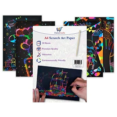 Image of Scratch Art Paper Magic Rainbow Sketch A4 Childrens Craft Engraving Set Kids Drawing Activity Doodle Multi Colour Off Card Kit (10 Pack 100 Sheets &amp; 10 Tools)