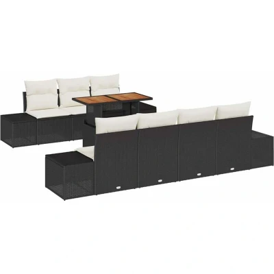 Image of vidaXL 8 Piece Garden Dining Set with Cushions Black Poly Rattan Acacia
