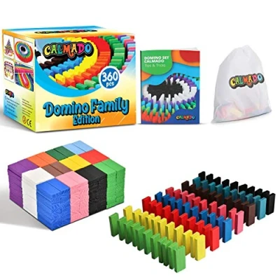 Image of Calmado 360pcs Domino Set/Dominoes for Children Wooden “Domino Family Edition Set + Bag Booklet