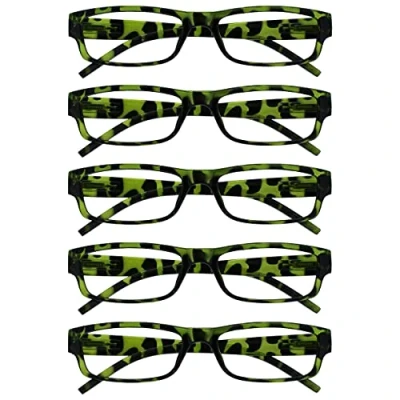 Image of OPULIZE The Reading Glasses Company Green Tortoiseshell Value 5 Pack Lightweight Mens Womens RRRRR32 6 +3.50