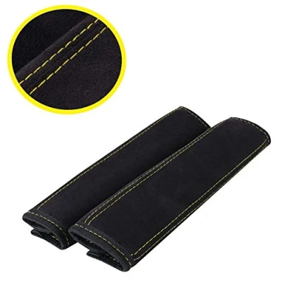 Image of L&amp;P A135 1, Microfibre Seat Belt Pads, Black with Yellow Stitching, Pack of 2