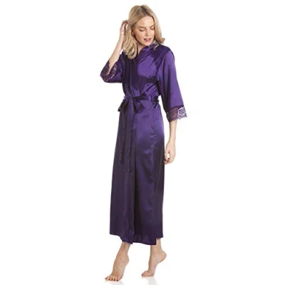 Image of undercover lingerie J50 Womens Luxury Satin Laced Dressing Gown Purple WMS