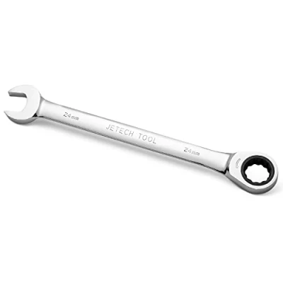 Image of Jetech 24mm Gear Wrench Metric Industrial Grade Cr V Steel Ratcheting Combination Wrench, Ratchet Spanner in Polished Chrome Finish