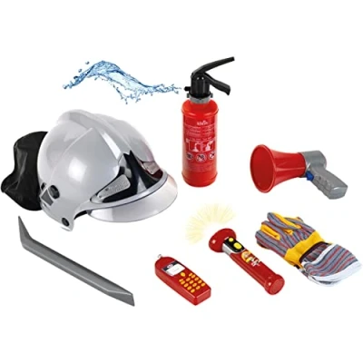 Image of Klein Firefighter Set, 7 part with Helmet, Torch, Fire Extinguisher &amp; More, Ages 3+, Packaging Dimensions: 52.4cm x 35cm 20cm