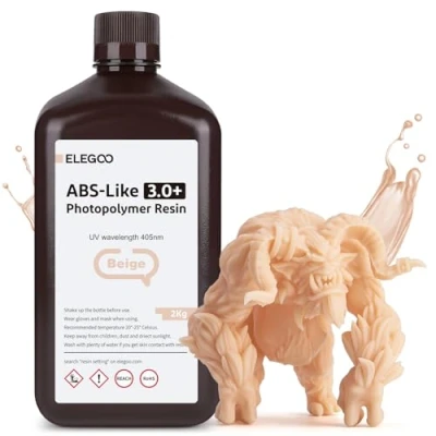 Image of ELEGOO Upgraded ABS Like Resin 3.0 PLUS, UV 3D Printer with Higher Precision and lower Shrinkage, Enhanced Strength Toughness Photopolymer + for LCD Beige 2000g