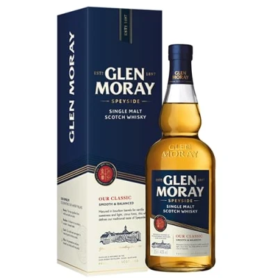 Image of Glen Moray Classic single malt Scotch whisky 35cl 40% ABV, Speyside region matured in ex Bourbon casks. Distilled and Elgin, Scotland.