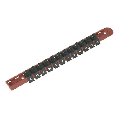 Image of Sealey Premier Socket Retaining Rail with 12 Clips 1/4&quot;Sq Drive