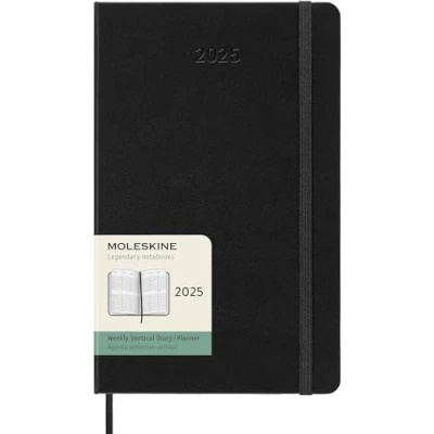 Image of Moleskine Weekly Planner, Vertical 12 Month 2025 Agenda, Hard Cover and Elastic Closure, Black Color, Large Format 13 x21 cm