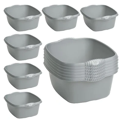 Image of Large Rectangular Washing Up Bowl, 12 Litre, Silver High Grade 39cm Basin Kitchen Mixing Bowls Sink Tidy Bowl Sink, Mixing, Organizer (Set of 12)