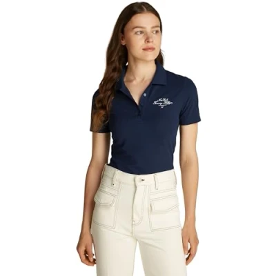 Image of Tommy Hilfiger SLIM Script Graphic Polo shirt, Women&#039;s, Size: XL, Dark night navy