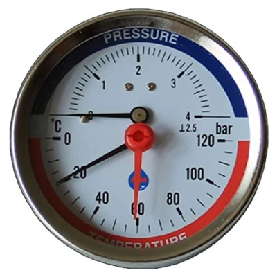 Image of 80mm 6 BAR Rear Entry 120C Temperature Pressure Gauge 1/2&quot; BSP Thermomanometer