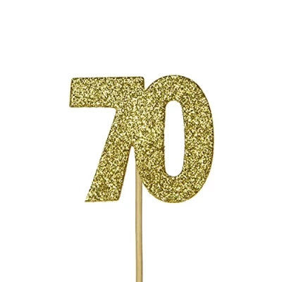 Image of Anniversary House 12 Pcs Gold Glitter 70th Birthday Cake Toppers, 3.8 x 4.5cm Cupcake Decorations Age 70, Number 70 Celebrations, Paper, J067