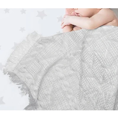 Image of Angel&#039;s Hub Newborn Baby Moses/Pram Ruffled Plain 120x120cm Shawl Blanket Wrap Grey