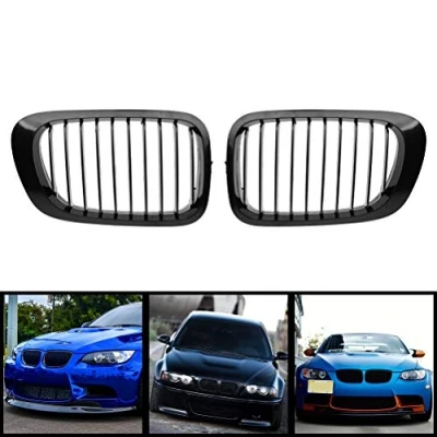 Image of Front Hood Kidney Glossy Black Grill Grille Snap on For 1999 2002 E46 2 Doors Coupe Cabriolet Pre facelift