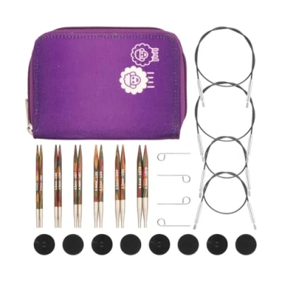 Image of KNITPRO Symfonie Interchangeable Knitting Needle Set, Deluxe, 3.50 6.00mm, Birchwood, Stainless Steel, Purple, 22 Pieces, 26 20662