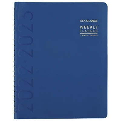 Image of AT A GLANCE 2022 2023 Planner, Weekly &amp; Monthly Academic, 8 1/4&quot; x 11&quot;, Large, Contempo, Classic Blue (70957X20)