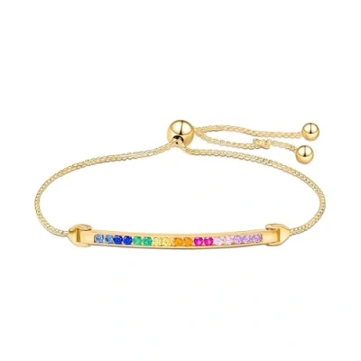 Image of Amberta Lumini Women 925 Sterling Silver Rainbow Bracelet: Gold Colorful Tennis Bracelet