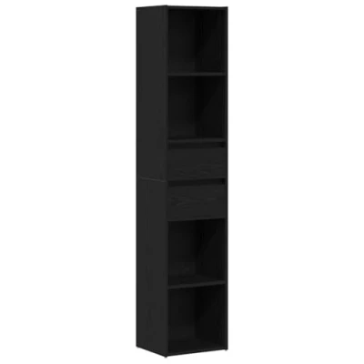 Image of vidaXL Black Oak Bookshelf Tall Slim Engineered Wood Bookcase with Adjustable Shelves for Living Room/Office/Library