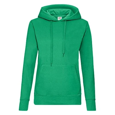 Image of FRUIT OF THE LOOM Women&#039;s Pull over Classic Hooded Sweatshirt Clasic, Green (Kelly Green), XS UK