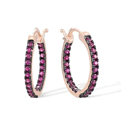 Image of Santuzza 925 Sterling Silver Huggie Hoop Earrings 0.86 CT Created Ruby Cuff Pierced Earring (Rose Gold Plated)