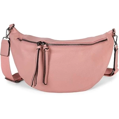 Image of styleBREAKER Women&#039;s Half Moon Crossbody shoulder Bag, detachable adjustable strap, Solid colored handbag 02012386, Colour:Old Rose