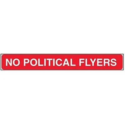Image of V Safety No Political Flyers, Letter Box Sticker Sign 243mm x 32mm Self Adhesive Vinyl