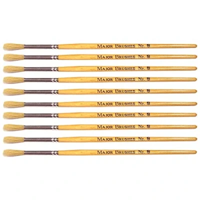 Image of Major Brushes Hog Bristle Short Hand Round Size 8 Pack of 10
