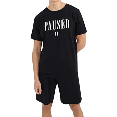 Image of BRAVE SOUL Mens LoungeWear Cotton Tshirt Sports Casual check Shorts Black White Pause S
