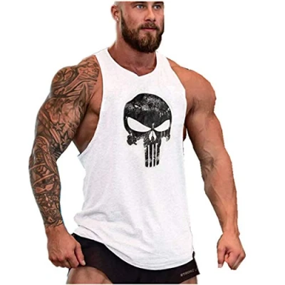 Image of Cowbi Mens Skull Print Bodybuilding Muscle Vest Tank Top Stringer Gym Sport Workout White
