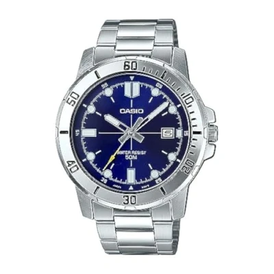 Image of Casio MTP VD01D 2EV Men&#039;s Enticer Stainless Steel Blue Dial Casual Analog Sporty Watch
