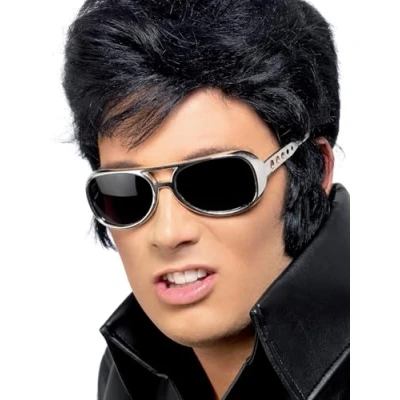 Image of Smiffys Elvis Shades in Silver for Adults, Officially Licensed, Get the Look Instantly with Iconic Shades, Perfect Matching Costume and Music Themed Fancy Dress